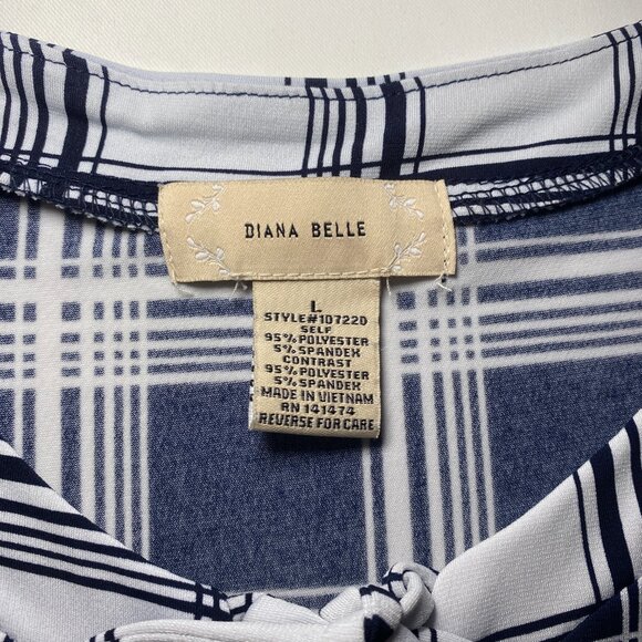 Diana Belle Black White Plaid Womens L Tie Neck Short Flutter Sleeve Blouse EUC - Picture 3 of 8